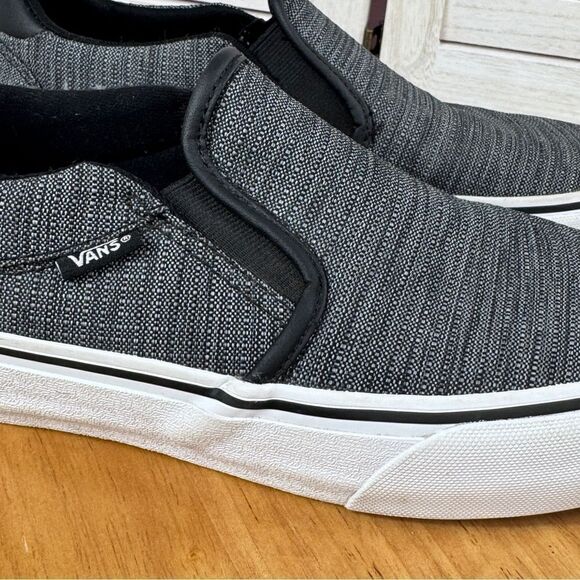 Vans Asher Slip On Sneaker Tweed Look Shoes Black Grey 8 - Picture 7 of 11